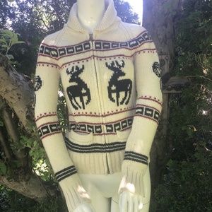 TNA Moose Cowichan Sweater Size Small Lambswool Zipper Cardigan Cozy Sweater